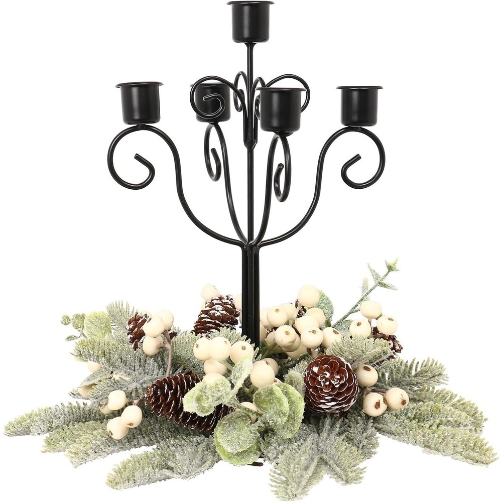 RoseCraft Black Christmas Candle Holder – Festive‎ Table Centerpiece Decoration